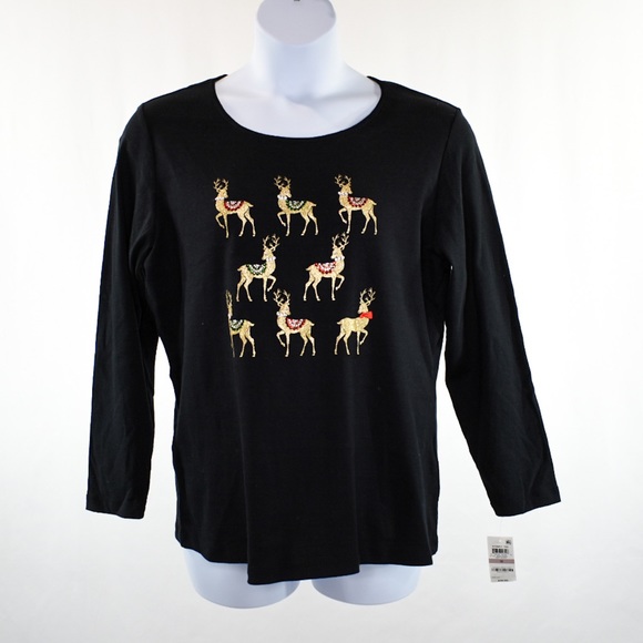 Karen Scott Long Sleeve Rhinestone Reindeer Top - Picture 2 of 4